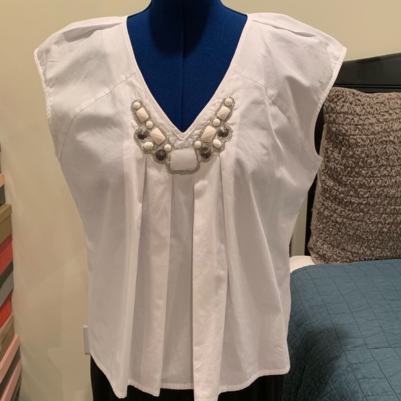 Michael Kors White Jeweled Neckline Cap Sleeve Top - Picture 1 of 5